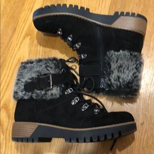 Faux suede faux fur lined boots